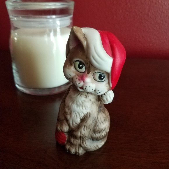 VTG Jasco Santa Hat Cat Christmas Critter Bell Porcelain Figurine - Picture 1 of 9